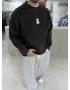 Siyah Bear Bisiklet Yaka Oversize Sweat