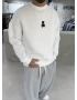 Beyaz Bear Bisiklet Yaka Oversize Sweat