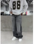 Antrasit Yırtık Effect Süper Baggy Jean