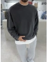 Antrasit Yıkamalı Bisiklet Yaka Oversize Sweatshirt