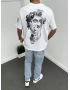 Beyaz Zeus Baskılı T-Shirt