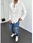Beyaz Bol Kalıp Keten Gömlek