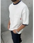 Beyaz Cep Detay Oversize T-shirt