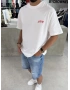 Beyaz Heykel Baskı Oversize T-Shirt