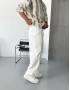 Beyaz Keten Pileli Bol Kalıp Baggy