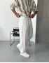 Beyaz Keten Pileli Bol Kalıp Baggy