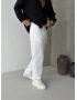 Beyaz Pileli Regular Keten Baggy