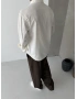 Ekru Aura Keten Oversize Gömlek