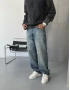 Eskitme Mavi Bol Kalıp Denim Baggy