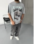 Gri Leopar Baskı Detay Oversize T-Shirt
