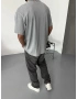 Gri Leopar Baskı Detay Oversize T-Shirt