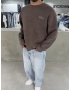 Kahve Yıkamalı Baskılı Oversize Sweat