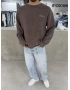 Kahve Yıkamalı Baskılı Oversize Sweat