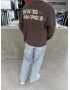 Kahve Yıkamalı Baskılı Oversize Sweat