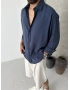 Lacivert Modal Oversize Gömlek