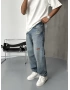Mavi Cebi Nakışlı Baggy Jean