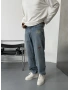 Mavi Cebi Nakışlı Baggy Jean