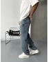 Mavi Cebi Nakışlı Baggy Jean