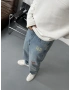Mavi Cebi Nakışlı Baggy Jean