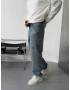 Mavi Cebi Nakışlı Baggy Jean