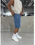 Mavi Desenli Bol Kalıp Denim Şort