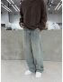 Mavi Eskitme İpli Baggy Jean