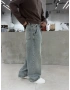 Mavi Eskitme İpli Baggy Jean