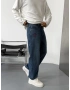 Mavi Premium İşlemeli Bol Kalıp Baggy Jean