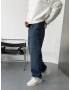 Mavi Premium İşlemeli Bol Kalıp Baggy Jean