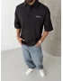 Siyah Basic Polo Yaka Oversize T-shirt