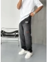 Siyah Cebi Nakışlı Baggy Jean