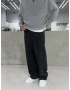 Siyah Eskitme İpli Baggy Jean