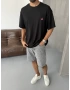 Siyah Minimal Motor Baskılı Oversize T-Shirt