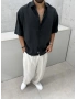 Siyah Modal Kısa Kollu Oversize Gömlek
