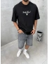 Siyah Old Money Baskılı Oversize T-shirt
