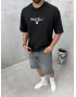 Siyah Old Money Baskılı Oversize T-shirt