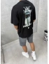 Siyah Old Money Baskılı Oversize T-shirt