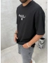 Siyah Old Money Baskılı Oversize T-shirt