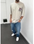Taş Rengi Oversize Baskılı T-Shirt