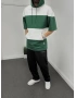 Yeşil Çizgili Kapüşonlu Oversize T-Shirt