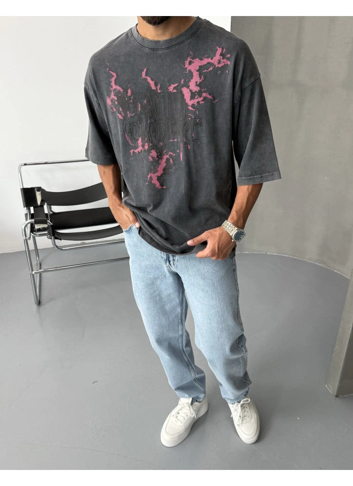 Antrasit Baskılı Oversize T-Shirt