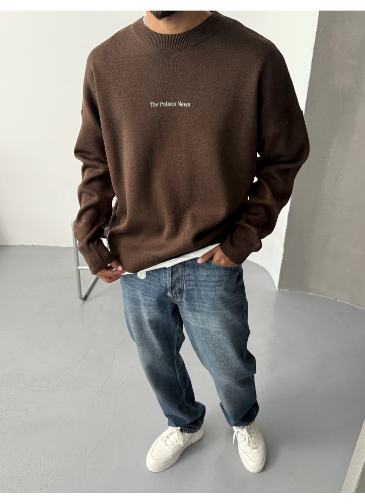 Kahve Poison Baskılı Oversize Kazak