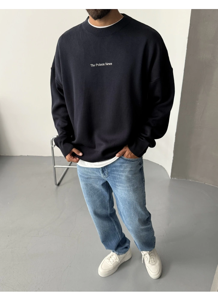 Lacivert Poison Baskılı Oversize Kazak