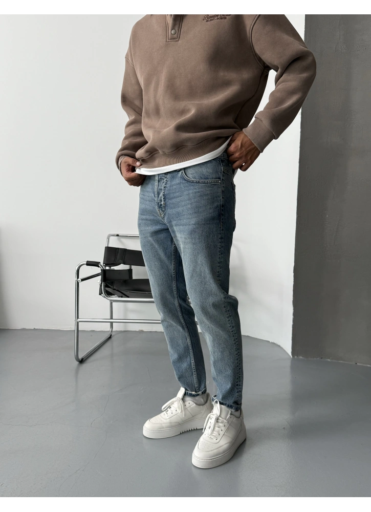 Mavi Yıkamalı Denim Boyfriend