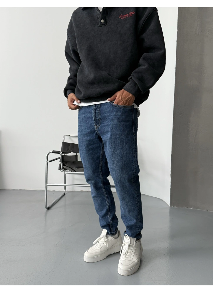 Koyu Mavi Yıkamalı Denim Boyfriend