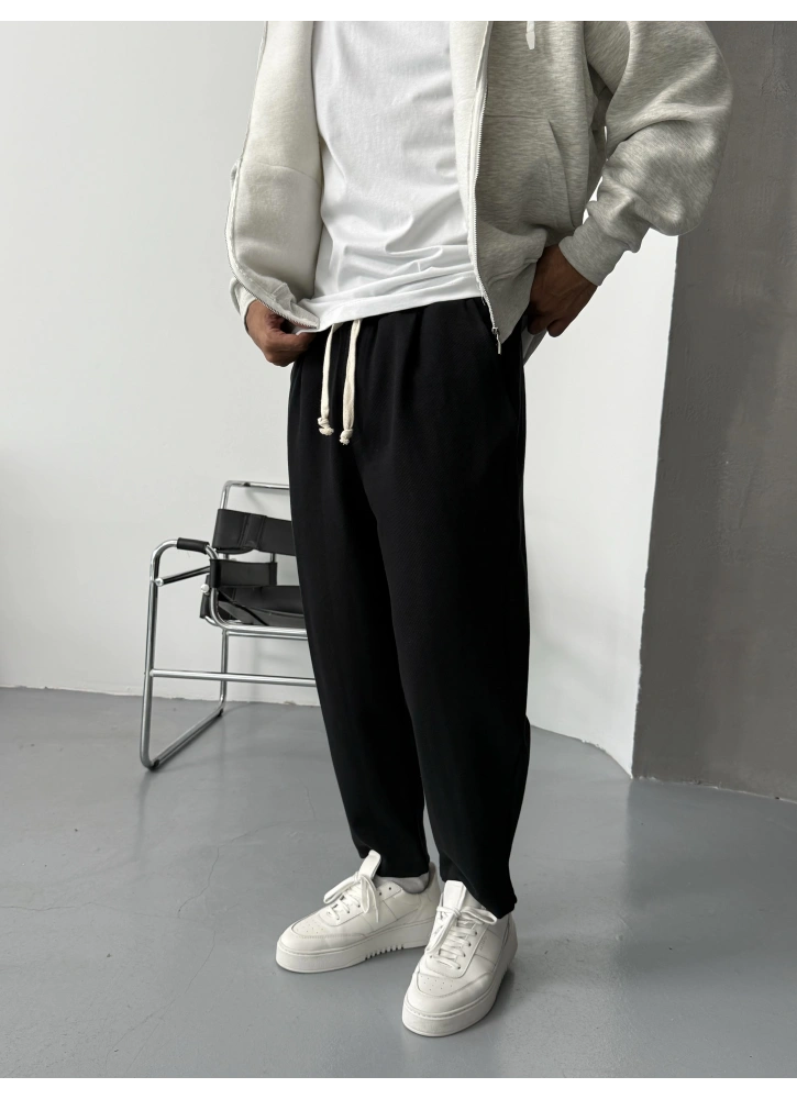 Siyah Gabardin Kumaş Bol Kalıp Boyfriend