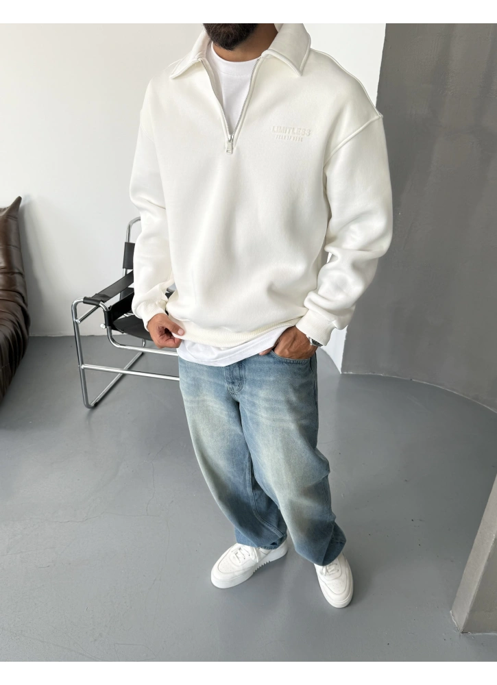 Beyaz Limitless Polo Yaka Sweatshirt