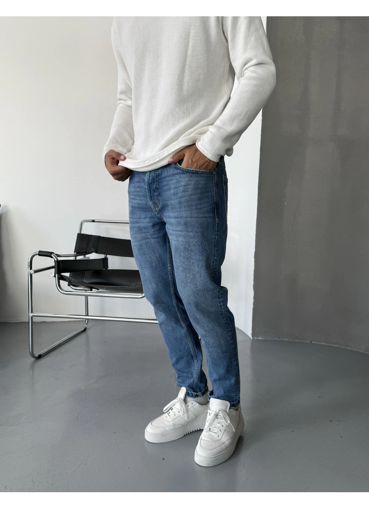 Premium Mavi Yıkamalı Denim Boyfriend