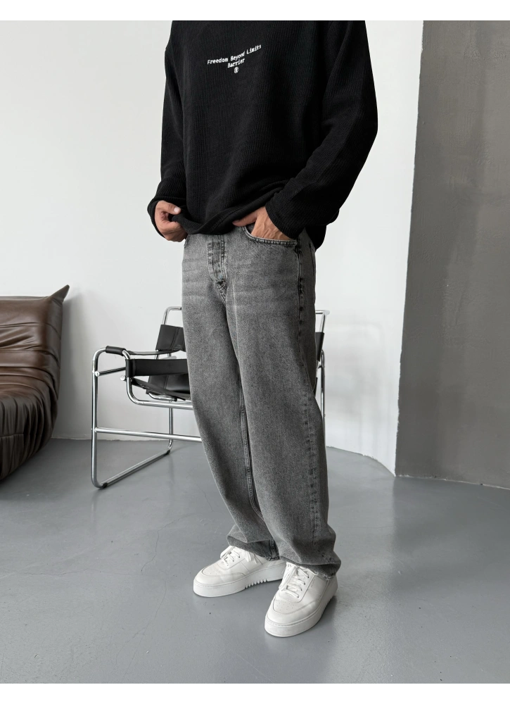 Antrasit Yıkamalı Regular Baggy Jean
