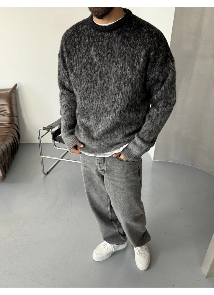 Siyah Desenli Premium Oversize Kazak